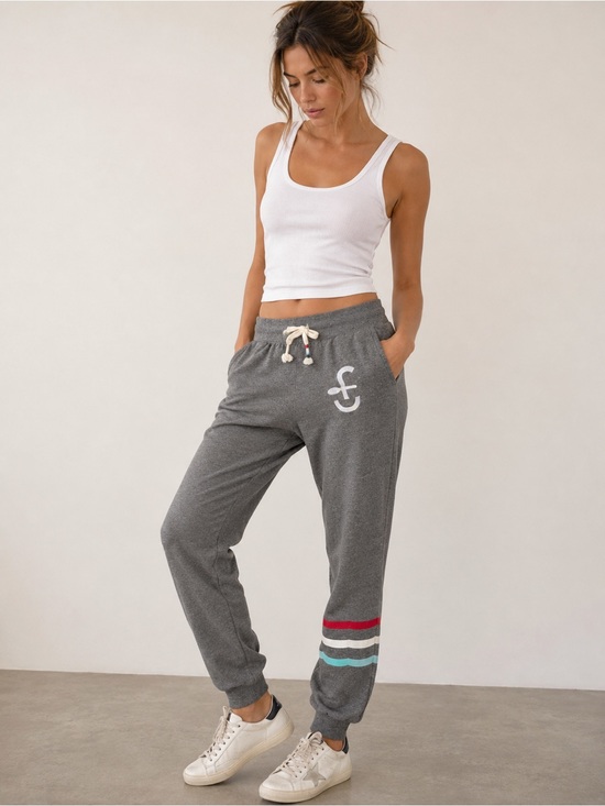Sol Angeles Pants - SOL Angeles Gray Logo Jogger Sweatpants Multicolor Stripe Cotton Blend S